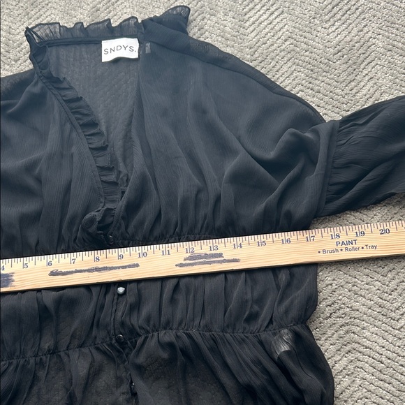 SNDYS Black Sheer Blouse Women’s Bali Top in Black Long Sleeve size 2 - Picture 11 of 12